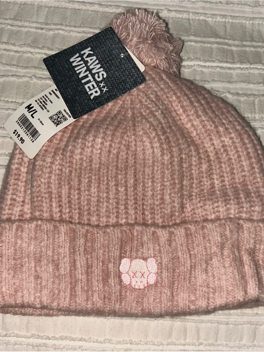 KAWS Kids Pink Knit Pom Beanie